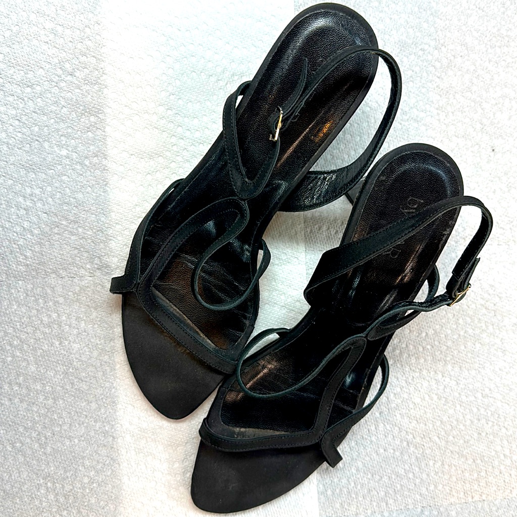 By Far Brigette Sandals Black Satin- Gently Used